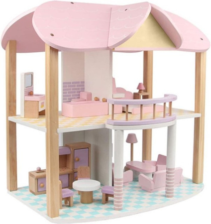 Coemo Puppenhaus Sandy möbliert Holz rosafarbene