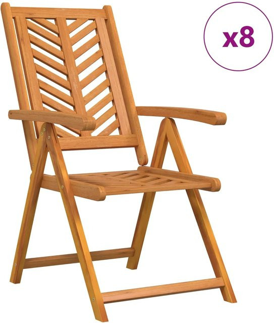8er Set vidaXL Gartenstühle aus Massivholz Akazie in Braun mit Armlehnen und verstellbarer Sitzhöhe - Bild 1