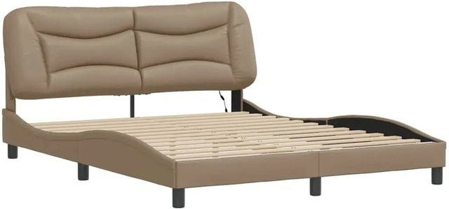 vidaXL Bettgestell Hvar in Cappuccino-Braun mit LED-Unterbettbeleuchtung und USB-Ladeport aus Kunstleder, B/T/H: 160 x 200 x 165 cm - Bild 1