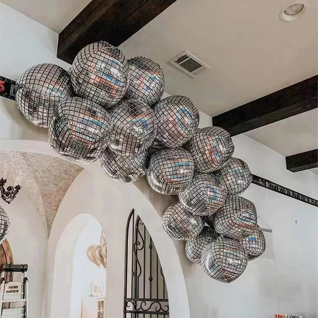 6 Stück BALONAQ 4D Disco Folienballons in Silber, 22 Zoll Laser Aluminiumballons für Retro Party Dekoration - Bild 1