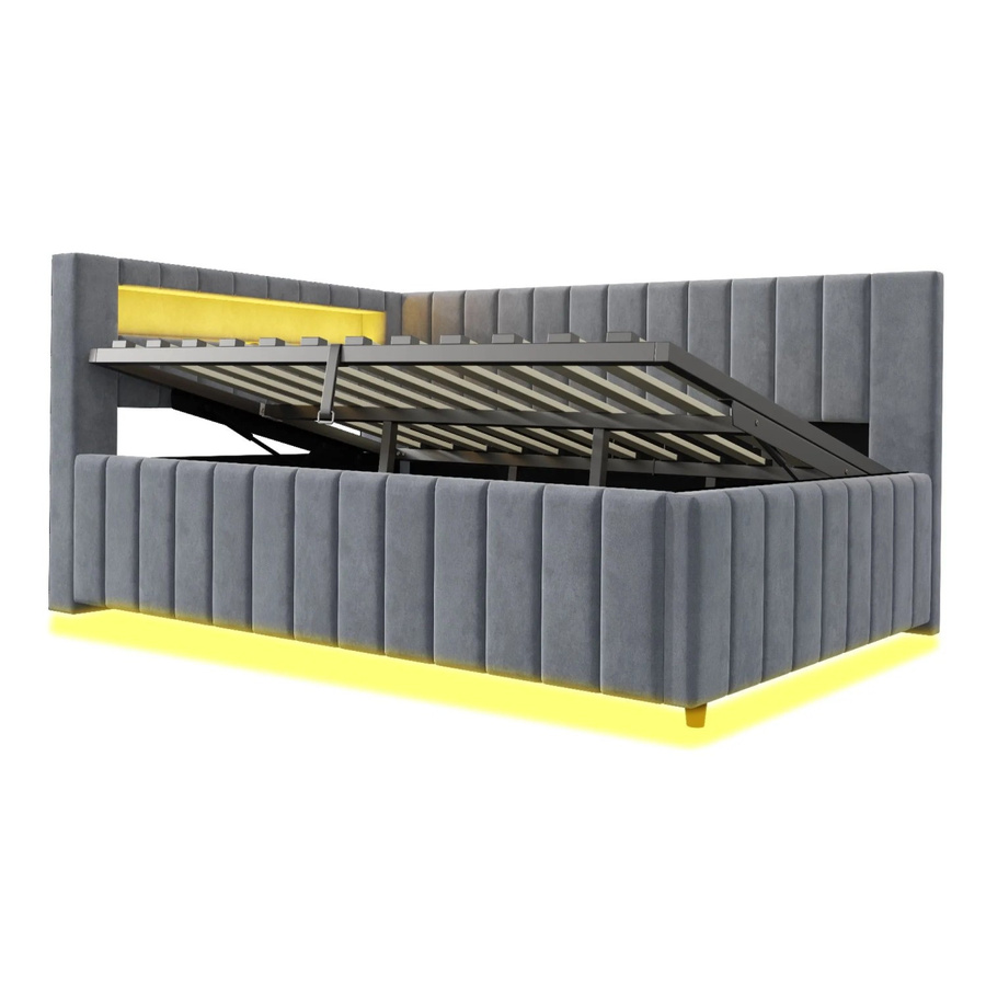 Merax Schlafsofa aus Samt mit LED-Beleuchtung, USB-Anschluss und Stauraum, Grau, B/T/H: 140 x 200 x 78 cm - Bild 2