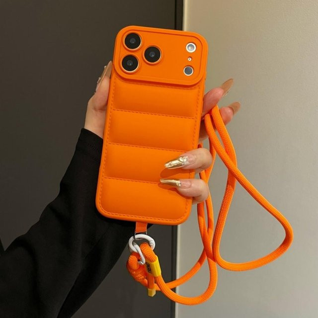Daunenjacke Lanyard Crossbody Hülle für Apple iPhone in Orange - Bild 1