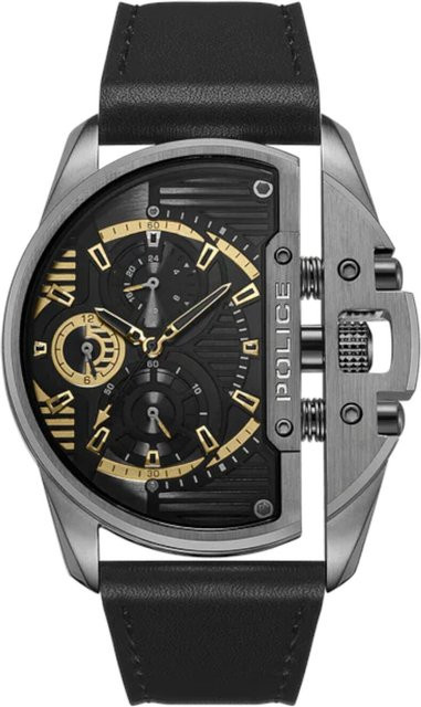 Police Chronograph Herrenuhr, Quarz, Edelstahl, 48 mm, Leder, Schwarz - Bild 1