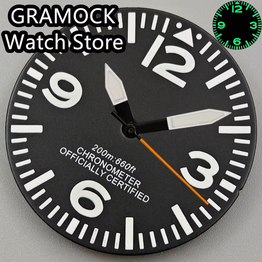 GRAMOCK Zifferblatt, Pilotenzifferblatt, 29 mm, Schwarz, Unisex - Bild 3