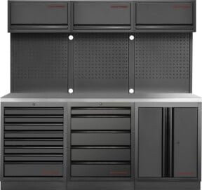 Kraftwerk Mobilio 3er Kombi Oberschrank aus Edelstahl in Silber und Grau mit Türen und Pegboard - Bild 1