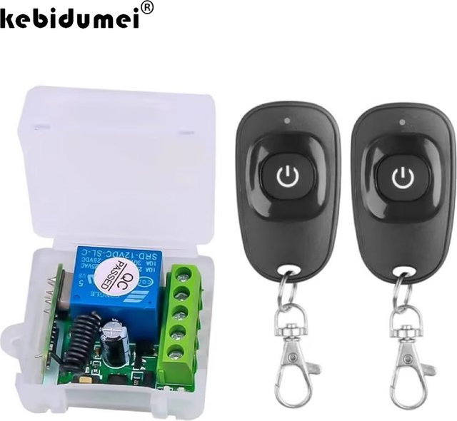 kebidumei 433MHz RF Funkfernbedienungsschalter mit 2-Kanal-Relais-Empfänger für DIY-Steuerung von Garagentoren, Vorhangmotoren und Licht, DC12V - Bild 1
