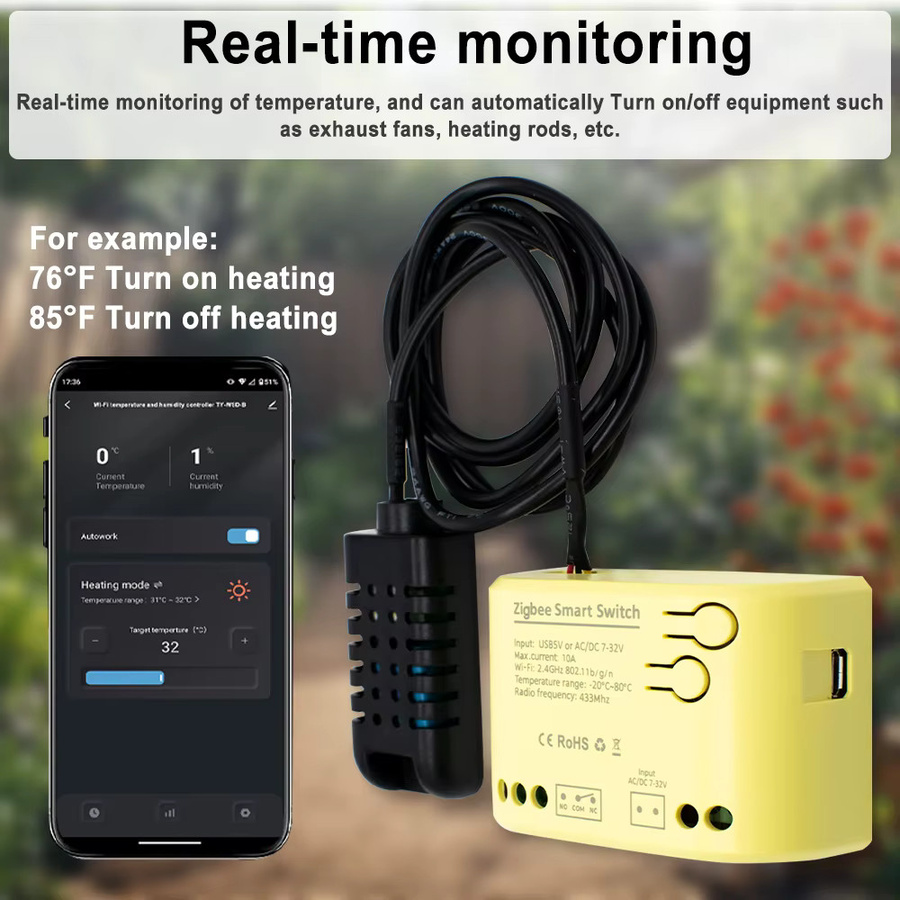 Tuya Zigbee Trockenkontakt Intelligenter Schalter mit Temperatur-Feuchtigkeitssensor und Thermostat in Weiß, Alexa-kompatibel - Bild 3