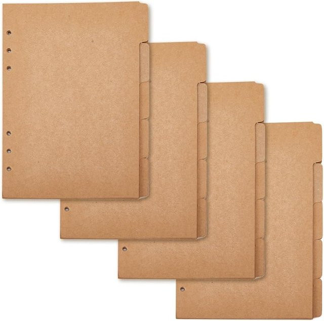 20 Blatt Kraftpapier-Trennblätter A5 in Braun mit 5 Tabs und 6-Loch-Einstichung für Ringbücher und Planer - Bild 1
