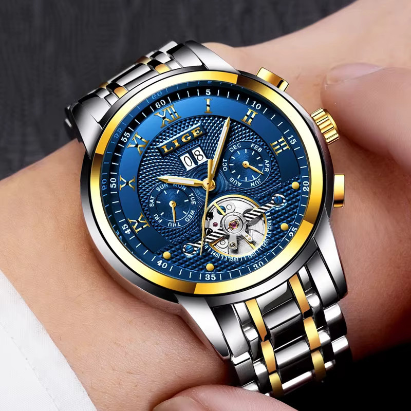 LIGE Armbanduhr Automatik, Edelstahl, Blau, Herren - Bild 5
