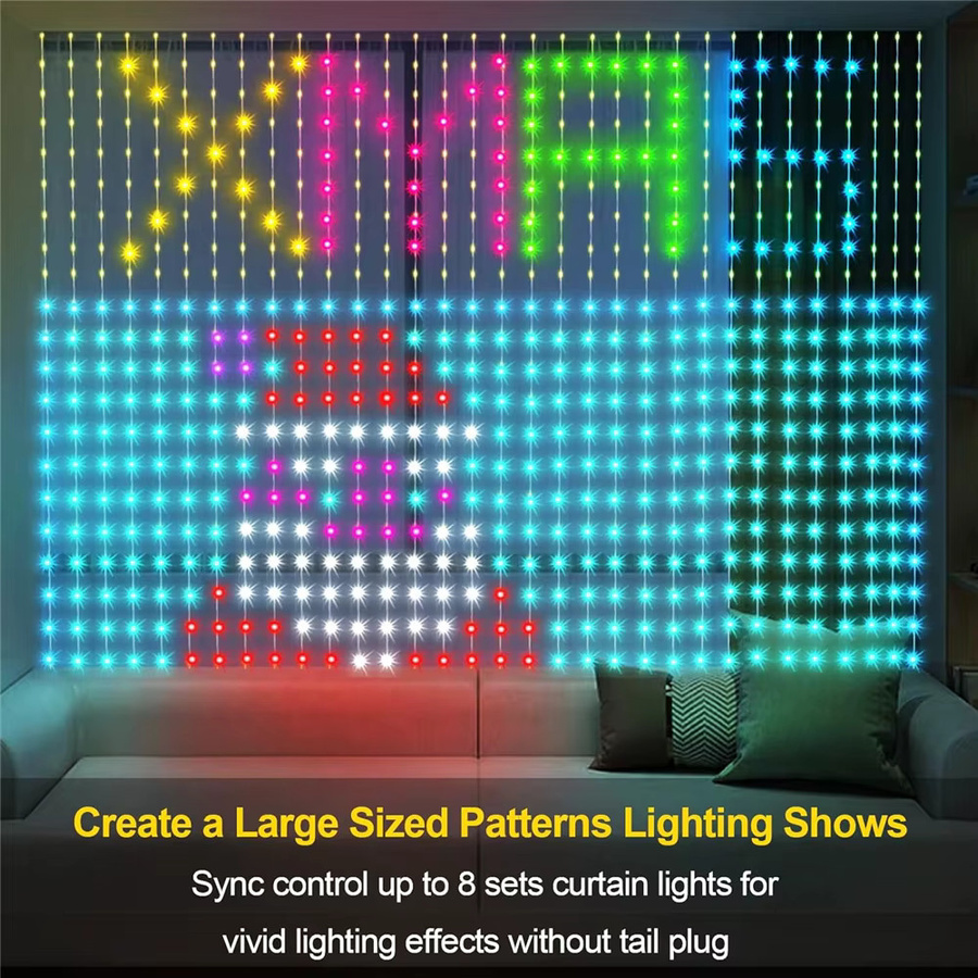 Intelligente RGBIC LED-Vorhanglichter mit 400 LEDs, USB-Betrieb, App- und Fernbedienung, mehrfarbig - Bild 2