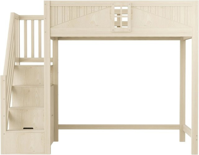 Merax Hochbett aus Kiefernholz mit Sicherheitsleiter für Kinder, B/T/H: 90 x 200 x 170 cm, Farbe: Weiß/Grau - Bild 1