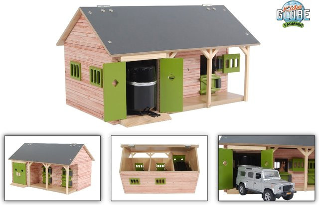 Kids Globe Pferdestall, 1:32, mit 2 Pferdeboxen, 1 Lagerraum, Holz - Bild 1