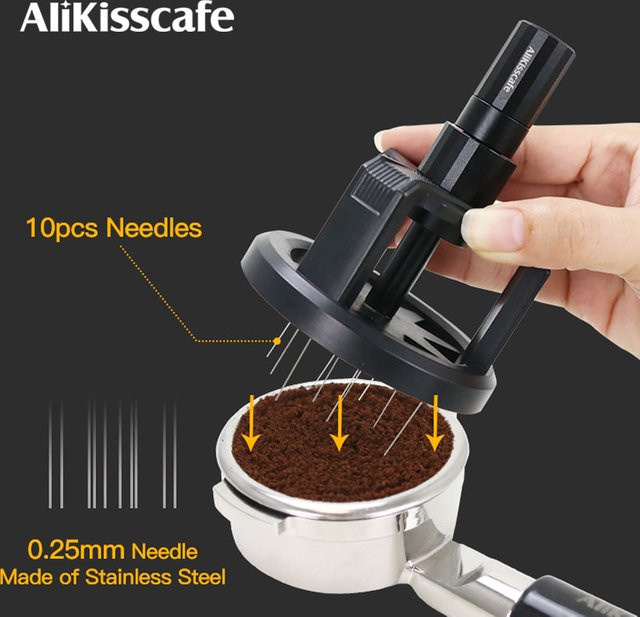 ALIKISSCAFE WDT Espresso-Nadelverteiler mit magnetischem Rührer in Schwarz, runde Form, verstellbare Tiefe, Barista-Werkzeug für Kaffeezubehör - Bild 1