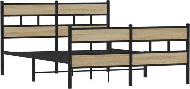 vidaXL Metallbett in Sonoma-Eiche mit Eisenrahmen, B/T/H: 140 x 200 x 91,5 cm - Bild 1