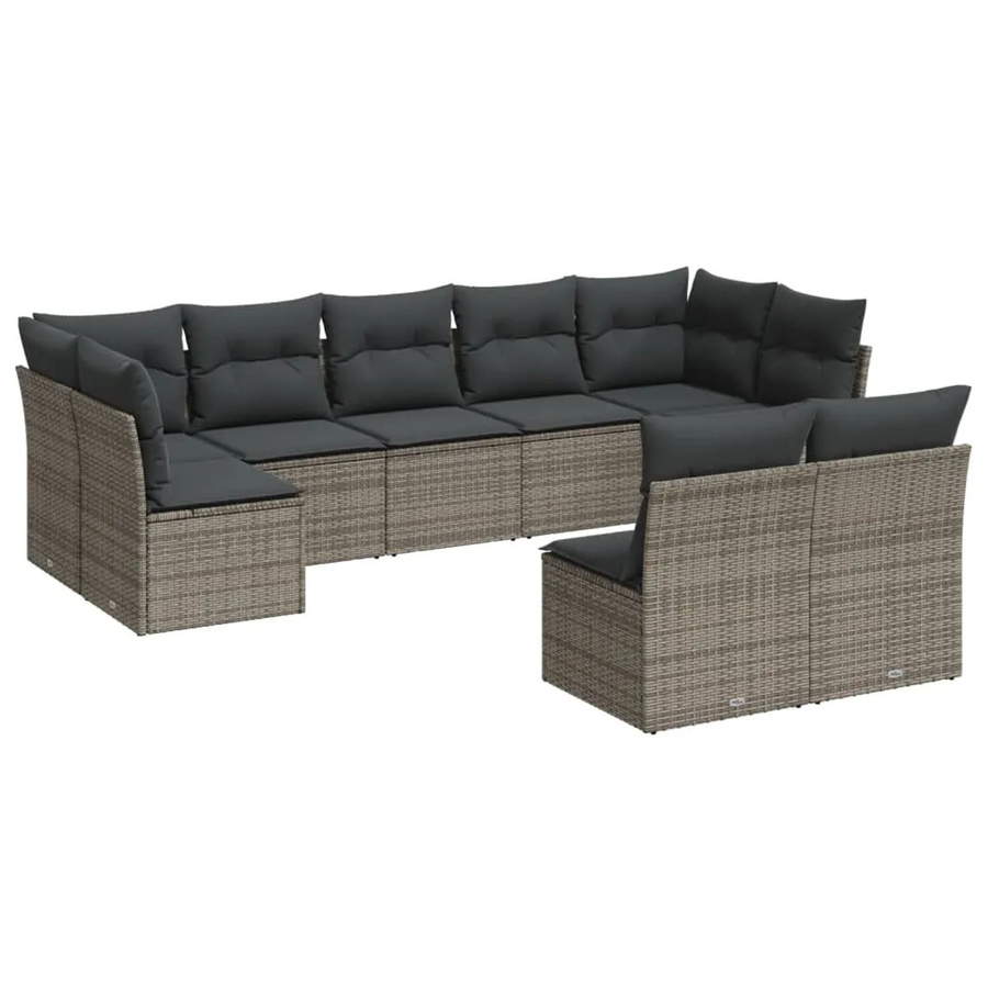vidaXL 9-tlg. Garten-Sofagarnitur in U-Form aus Polyrattan in Grau mit Sitzkissen und Rückenkissen - Bild 2