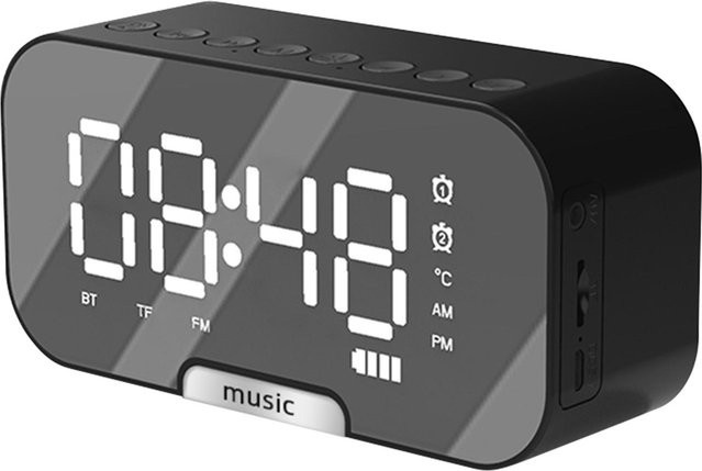 Tooarts Digitaler Wecker mit Spiegeloberfläche, Bluetooth-Lautsprecher, UKW-Radio und Temperaturanzeige, Schwarz - Bild 1