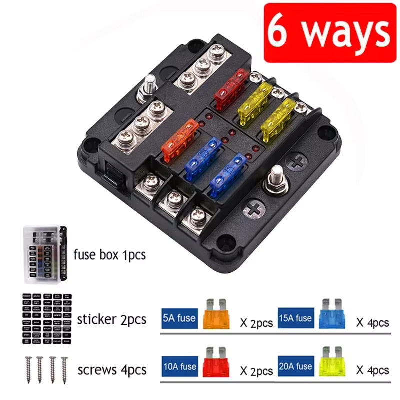 Sicherungshalter Block mit 6 oder 12 Wegen und Warnanzeige für Auto und Boot, 12 V 36 V Stromverteilung Panel Board, Schwarz - Bild 2