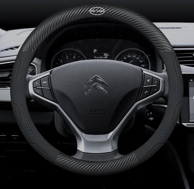 HGRF8 Lenkradabdeckung aus Wildleder und Carbonfaser für Citroen C1 C2 C3 C4 C5 C6 C7 C8 VTS, schwarz, atmungsaktiv und rutschfest - Bild 1
