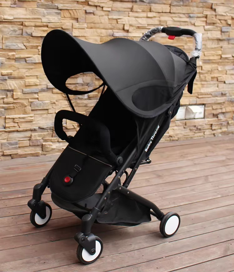 UV-Sonnenschirm für Kinderwagen mit Moskitonetz und vollem Baldachin in Schwarz - Bild 3