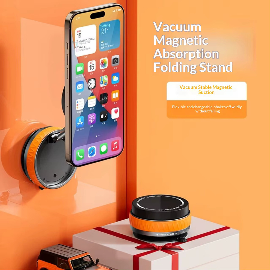 Multifunktionaler magnetischer Handy-Ständer für Fahrzeuge mit Vakuum-Saugnapf und faltbarem Design in Weiß - Bild 2