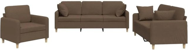 vidaXL 3-teilige Sofagarnitur mit Kissen in Braun aus Stoff - Bild 1
