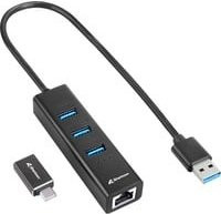 Sharkoon USB 3.2 Gen 1 Hub mit 3 Ports, Ethernet und USB-C in Schwarz und Silber - Bild 1