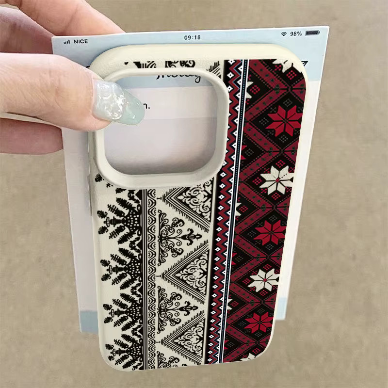 MOESOE Handyhülle mit Vintage Totem-Muster in Pink und Multicolour, stoßfeste Leder-Textur TPU Soft Cover für iPhone 17 16 15 14 Pro Max 13 12 Pro 17e 16e - Bild 3