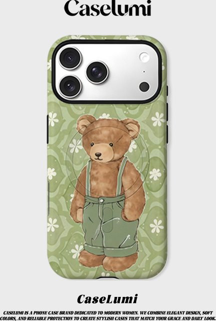 CaseLumi Matte Bumper MagSafe Hülle für iPhone 17 16 15 14 13 Pro Max mit Teddybär Motiv in Grün - Bild 1