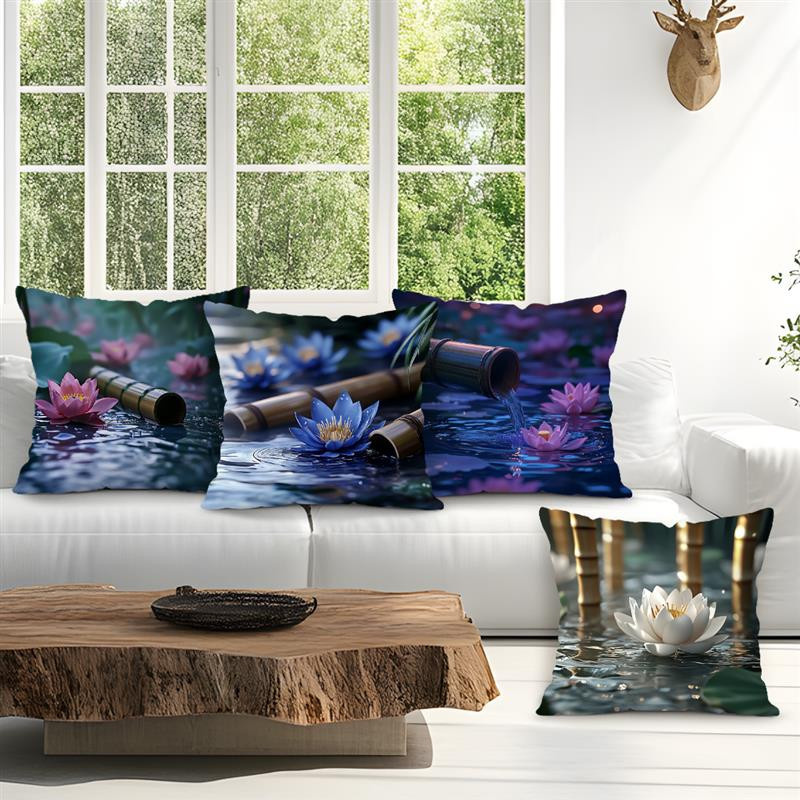 Elegantes Lotus Dekokissen mit Kissenbezug aus Polyester in Peach Skin für dein Sofa, B/B/H: 18 x 18 x 18 cm - Bild 2