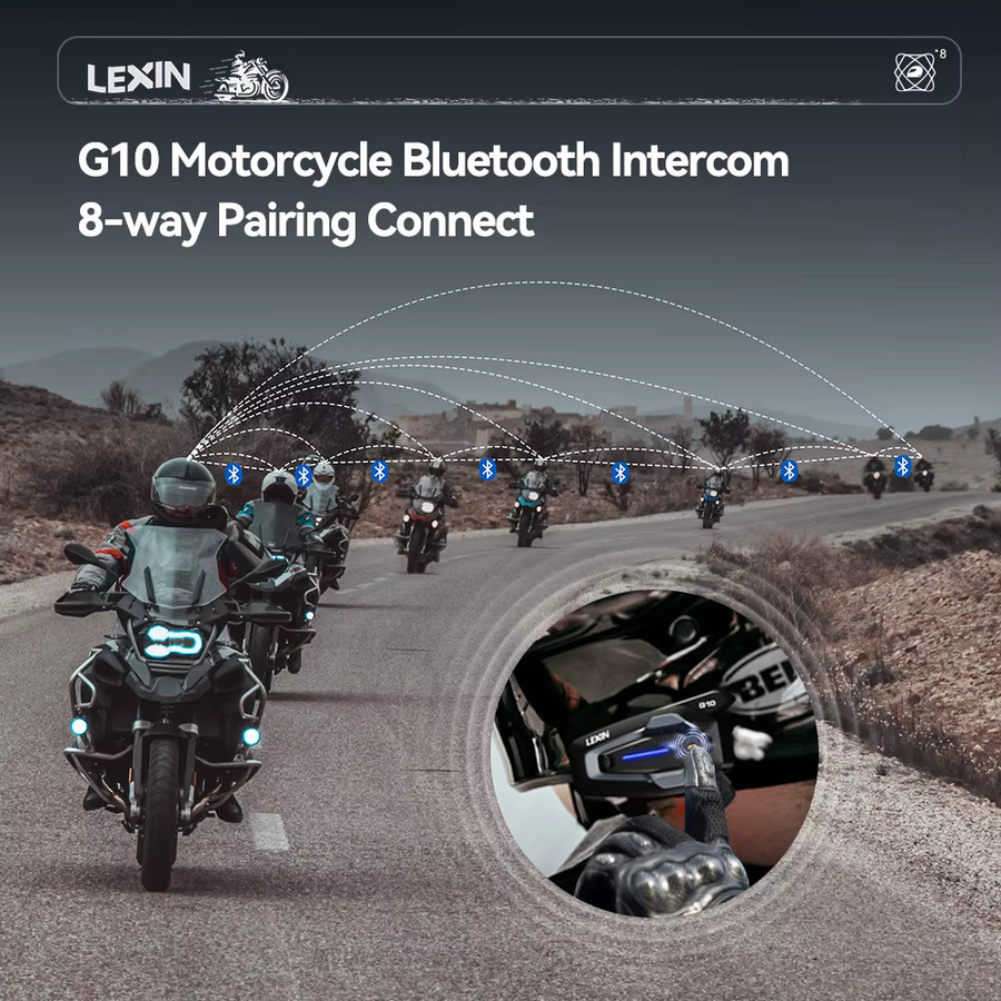 LEXIN NEW-LEXIN G10 Motorradhelm-Intercom mit Dual-Qualcomm Bluetooth 5.1 für 8 Fahrer, inklusive parallelem Audio-Intercom und Musik-Streaming, Schwarz - Bild 4