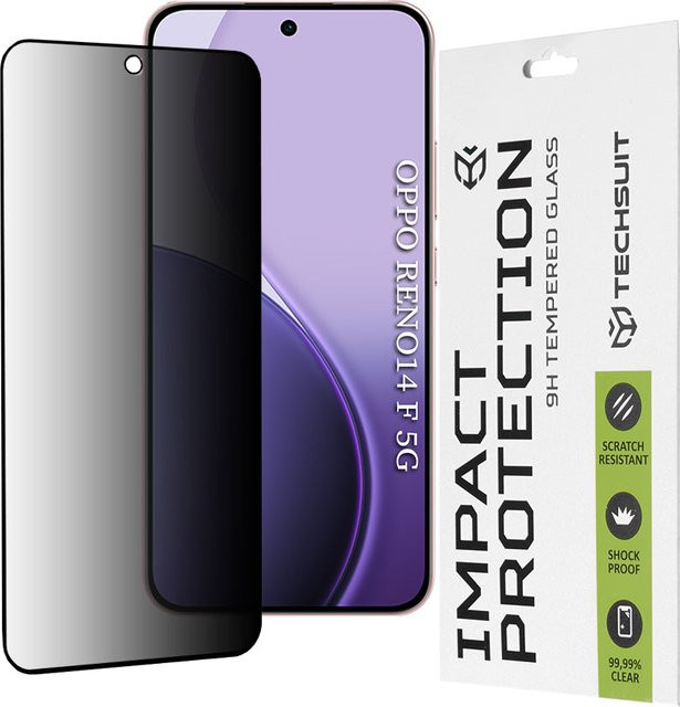 Techsuit Privacy Displayschutzfolie aus gehärtetem Glas für Oppo Reno14 FS 5G und Reno14 F, Full Glue, transparent - Bild 1