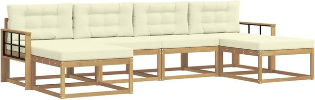 vidaXL Outdoor-Sofagarnitur aus Akazienholz mit Kissen in Weiß und Beige - Bild 1