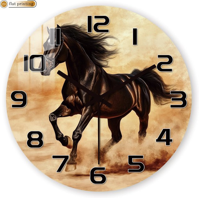 Timepi Wanduhr mit schwarzem galoppierendem Pferd, analoges geräuschloses Quarzwerk in moderner Tierkunst-Optik - Bild 1