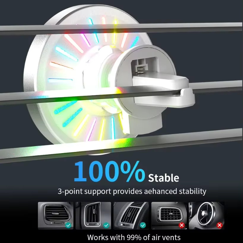 Opansten Magnetische Auto-Handyhalterung mit kabellosem Ladegerät und RGB-Licht in Weiß für iPhone 17 16 15 14 13 12 Pro Max mit Lüftungsschlitz-Klemmhalterung - Bild 6