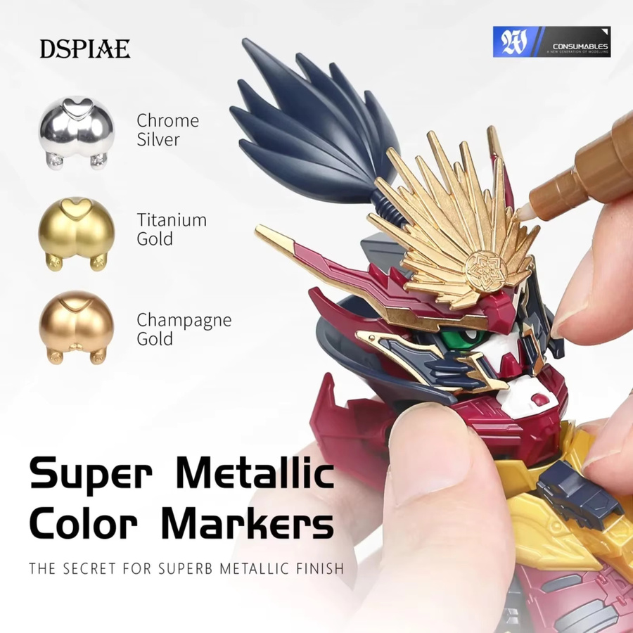 DSPIAE MKS Super Metallic Marker Doppelspitzen-Stift mit 2,0 mm und 0,5 mm für Gundam-Modellmalerei und Hobby DIY in Silber und Gold - Bild 2