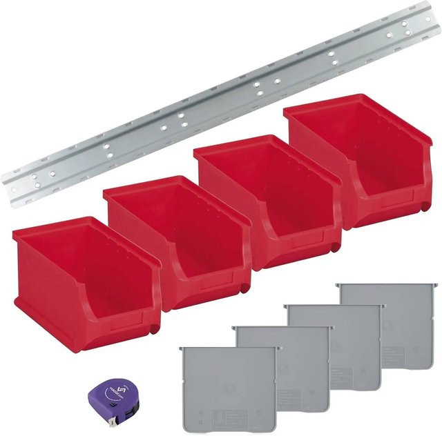vasalat Set Stapelboxen Größe 3 Rot mit Schiene und Trennsteg, 4 Stück, B/T/H: 23,5 x 15,0 x 12,5 cm - Bild 1