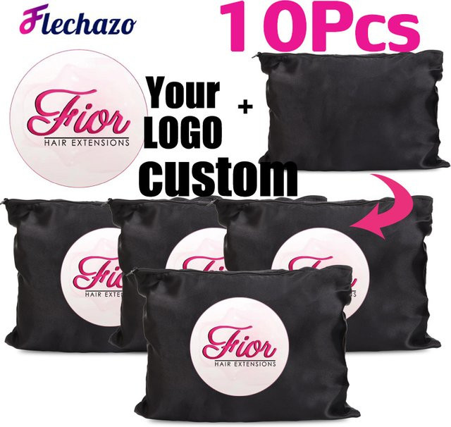 10er Set Flechazo Satin Haar-Verpackungstaschen mit Reißverschluss für Bundles und Perücken, B: 25 cm, H: 35 cm - Bild 1
