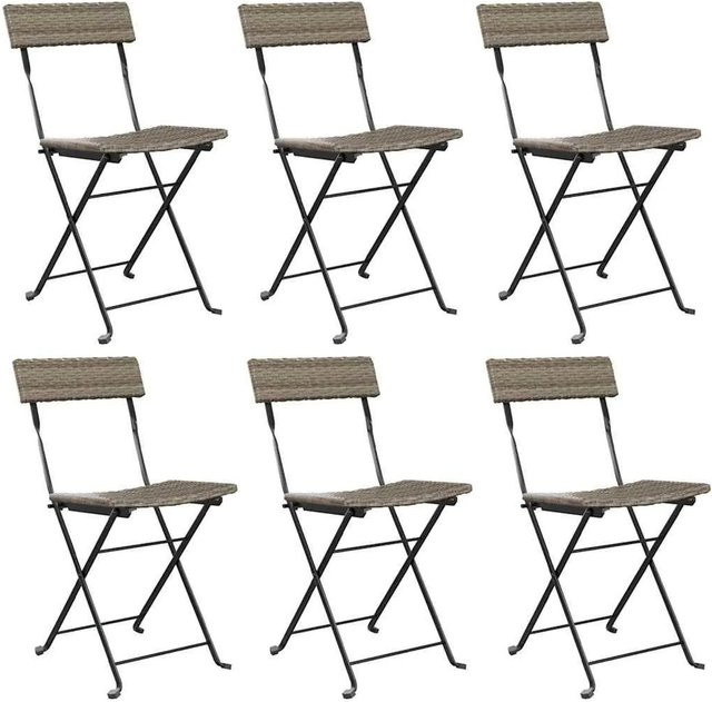 6er Set Furnicato Bistrostühle klappbar aus grauem Poly Rattan und pulverbeschichtetem Stahl - Bild 1