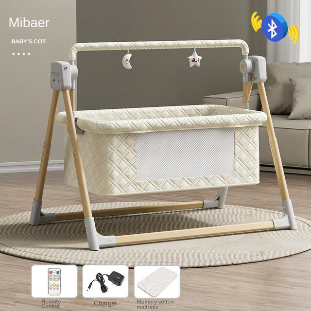 Elektrische Babywiege von Pakey als faltbare Schaukelwiege mit Musik und Timer in Grau und Beige - Bild 1