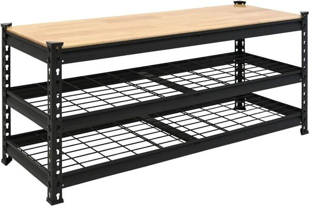 TRUTZHOLM Schuhregal aus Stahl und Hartholz mit 3 Ebenen in Schwarz, B/T/H: 115 x 40 x 54 cm - Bild 1