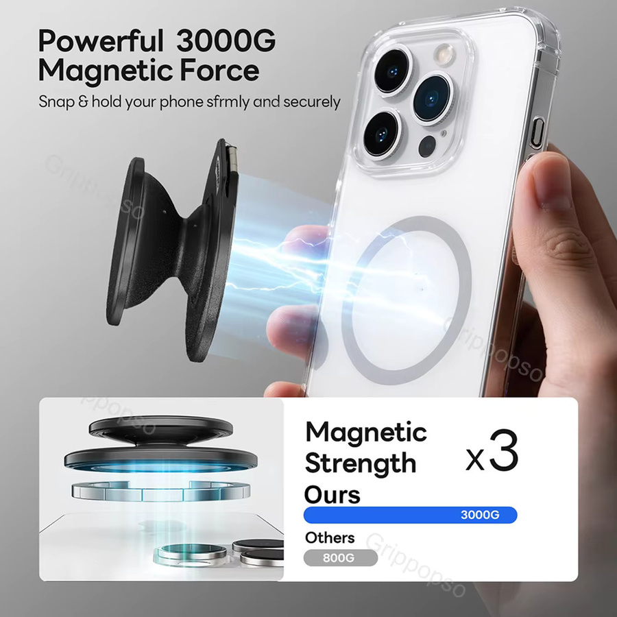 Grippopso Magnetischer Telefongriff für MagSafe mit 360 Grad drehbarem Ringhalter und Ständer für iPhone und Samsung in Schwarz oder Weiß - Bild 5