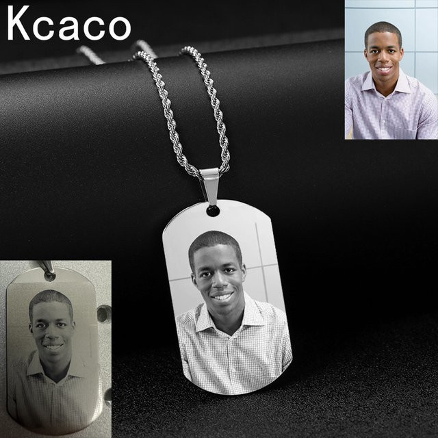 Kcaco Halskette Edelstahl, rechteckiger Anhänger, Lasergravur, Unisex - Bild 1