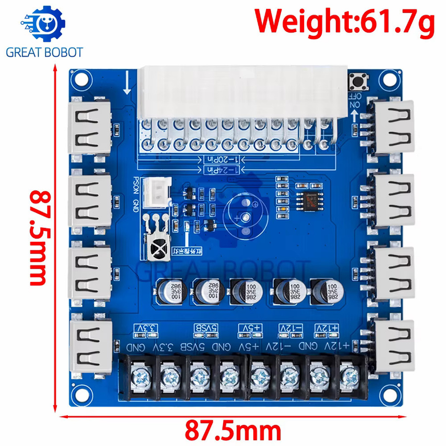 baishundianzi USB-Lade-Netzteil für Desktop-Computergehäuse mit ATX-Adapterplatine, Stromversorgungsmodul und USB-C Anschluss in Blau - Bild 2