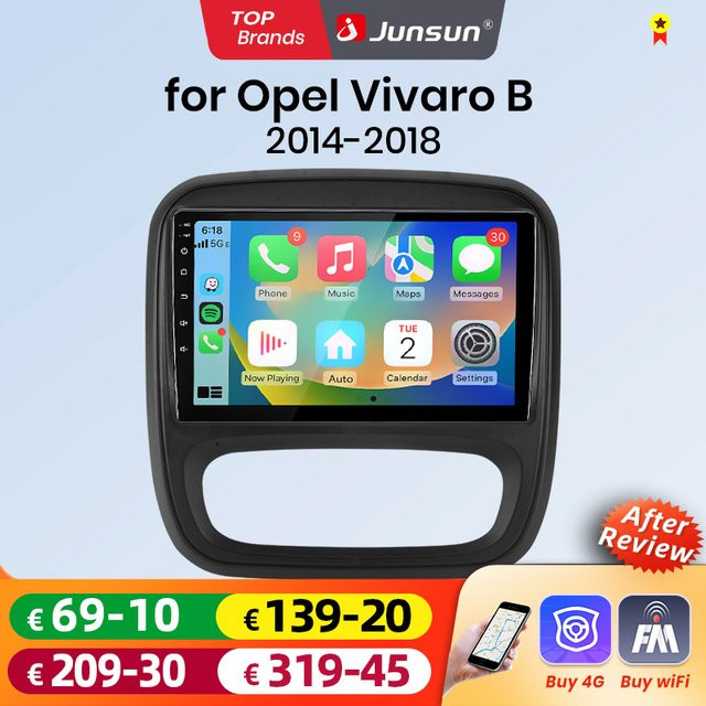 Junsun Android Auto Multimedia Autoradio mit Wireless Carplay und GPS für Renault Trafic 3 (2014-2021) und Opel Vivaro B (2014-2018), Schwarz - Bild 1