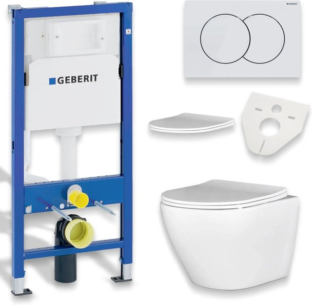 KOLMAN WC-Komplettset mit Vorwandelement und Betätigungsplatte in Weiß, Wand-WC aus Keramik mit Schallschutz, B/T/H: 53 x 53 x 112 cm - Bild 1