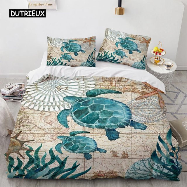 3D Meeresschildkröten Bettwäsche Set mit Motiv von Binchi Outdoor Product, Mehrfarbig, Material: Polyester und Mikrofaser, B/H: 150 x 200 cm - Bild 1