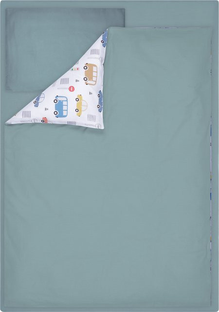 LIVARNO Baby-Wendebettwäsche-Set mit Autos Motiv, 3-teilig aus Baumwolle, Multicolor, Oeko-Tex Made IN Green - Bild 1