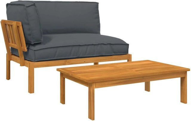 vidaXL Gartenmöbel Set aus Akazienholz in Anthrazit, 2-teiliges Outdoor Ecksofa mit Tisch und Kissen, wetterfestes Oxford-Gewebe - Bild 1