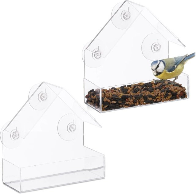 Relaxdays 2er Set Vogelfutterhaus aus Acryl in Transparent, B/T/H: 15 x 15 x 7 cm - Bild 1