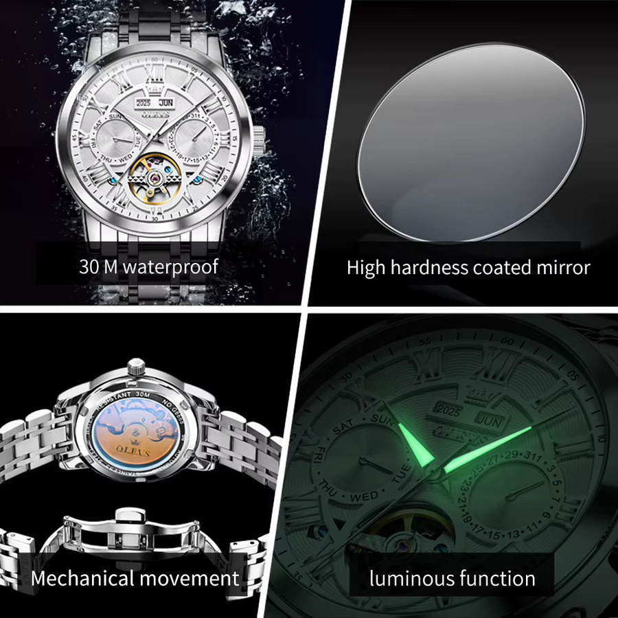 OLEVS Armbanduhr Automatik, Edelstahl, Schwarz, Herren - Bild 5